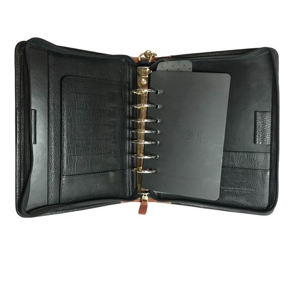 Vintage Franklin Quest 7 Ring Cowhide Leather Zip Binder Planner Cover Black USA - Picture 6 of 13